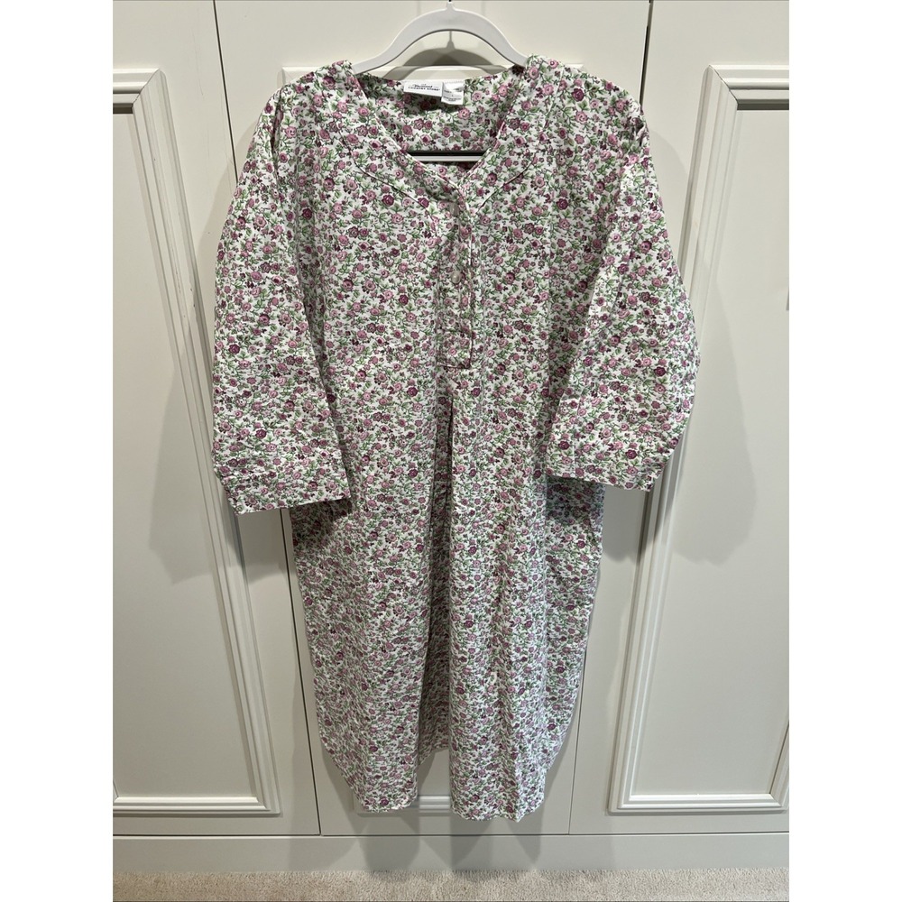 Vermont Country Store Floral Flannel Nightgown Cotton Cottagecore Grannycore